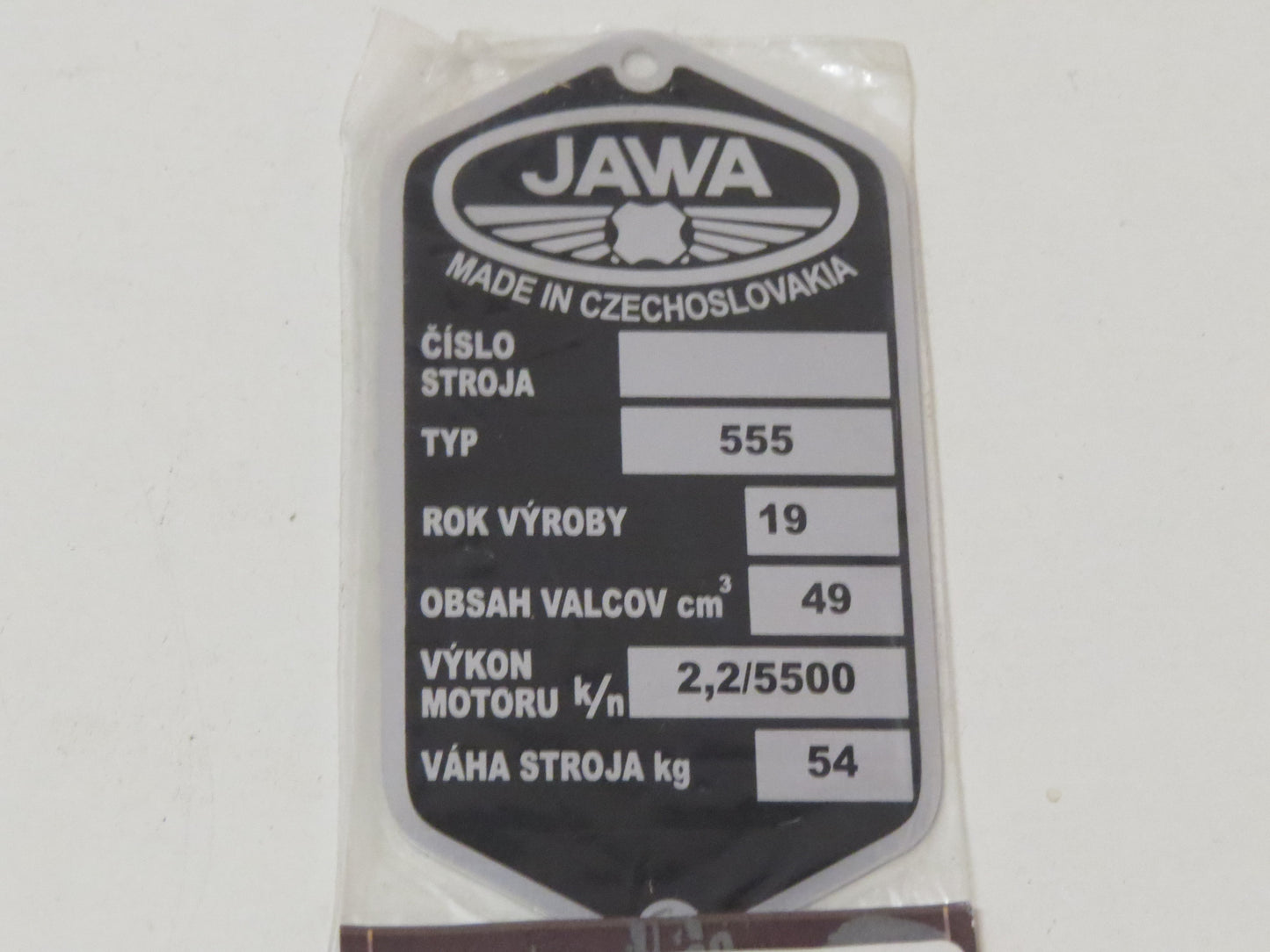 Výrobný štítok Jawa 555 pionier VS9