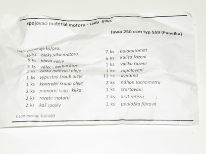 Jawa 250 panelka sada skrutiek motora